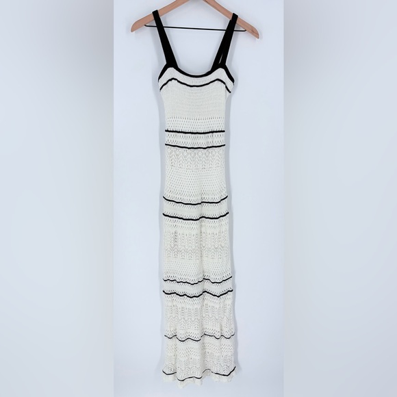 Abercrombie & Fitch Women's Cream Black Crochet Style Boho Maxi Dress - Picture 7 of 16